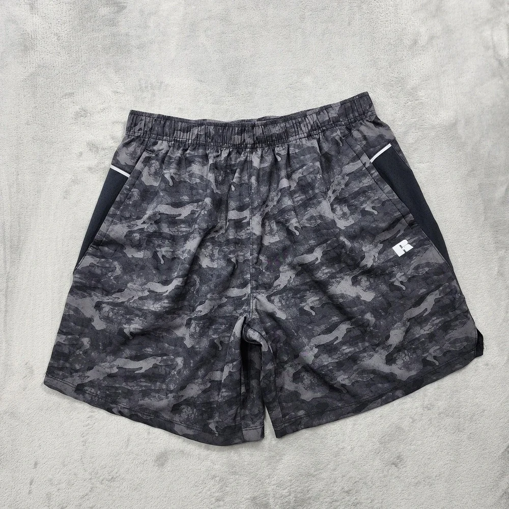 Russell Athletic Shorts Mens L Gray Camo Dri-Power Mesh 7